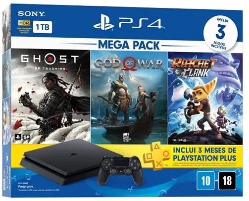 [PRIME] PlayStation 4 Mega Pack 18 - Ghost of Tsushima, God of War e Ratchet & Clank | R$2.000