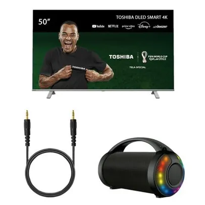 Tela Toshiba 4K 50 Pol Smart Vidaa + Caixa de Som Bazooka 70W + Cabo P2 (Ame R$2.318)