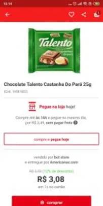 14 Chocolates Talento Castanha Do Pará 25g | R$16