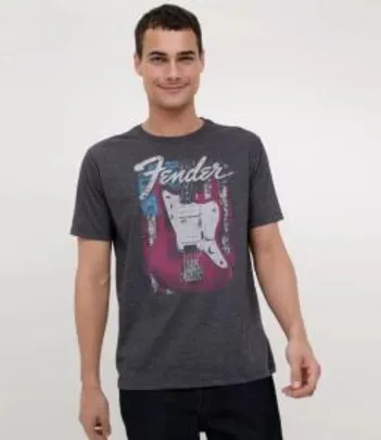 Camiseta Regular com Estampa Fender