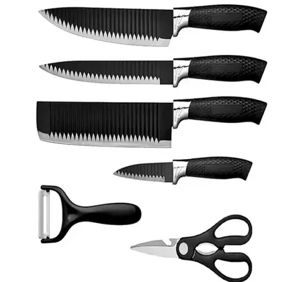 Kit Conjunto Jogo De Facas Antianderente Kit 6 Peças Chef Cozinha Aço Inoxidável Churrasco