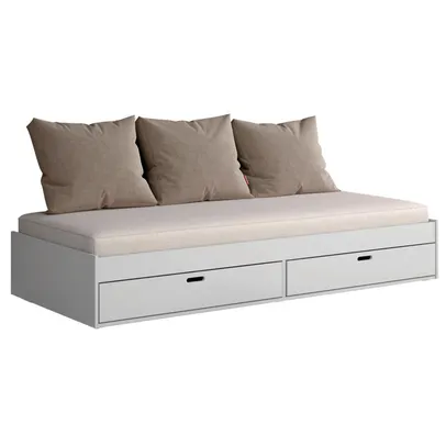 Cama Solteiro 2 Gavetas Puff Branco