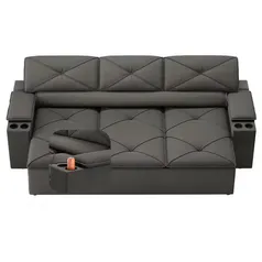 Sofá 3 lugares DDS Next Pop com Assento Retrátil e Encosto Reclinável em Velosuede com porta-copos - 205 cm de largura