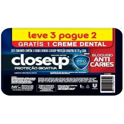 Creme Dental Close Up Bio Anti Carie Leve 3 Pague 2 70g