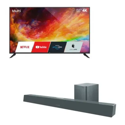 [AME R$ 1870] Smart TV DLED 55'' 4K Multi Linux e Caixa de Som Soundbar + Subwoofer 320W - SP3810K