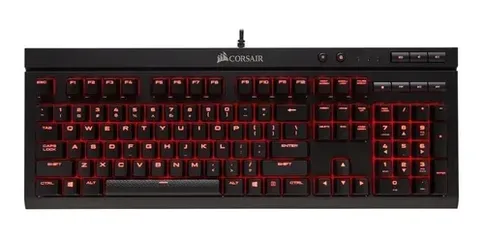 Teclado gamer Corsair K68 QWERTY Cherry MX Red português Brasil cor preto com luz vermelho