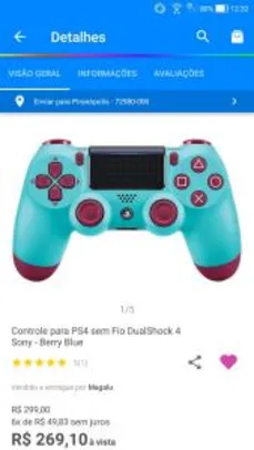 Controle para PS4 sem Fio DualShock 4 Sony - Berry Blue R$270