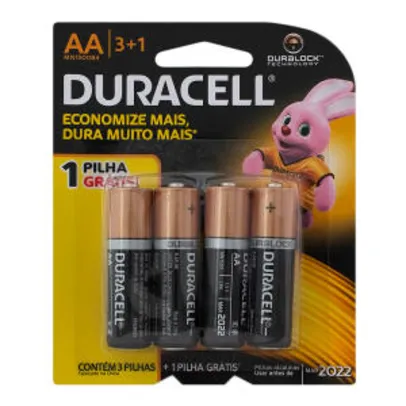 Pilha Duracell AA alcalina com 4 unidades - R$9,90
