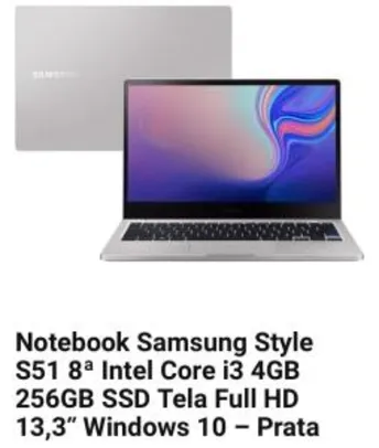 Notebook Samsung Style S51 8ª Intel Core i3 4GB 256GB SSD