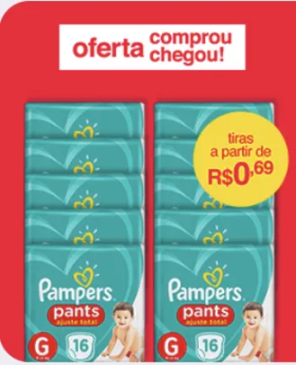  [AME R$ 174,90] KIT COM 10 pacotes Fralda PAMPERS PANT Ajuste Total