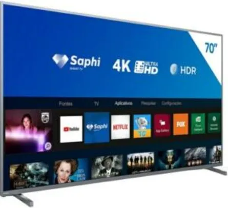 [CC AMERICANAS] - Smart TV Tela 70” Philips 70PUG6774/78 4K Conversor Digital Wi-Fi 2 USB 3 HDMI | R$ 3239