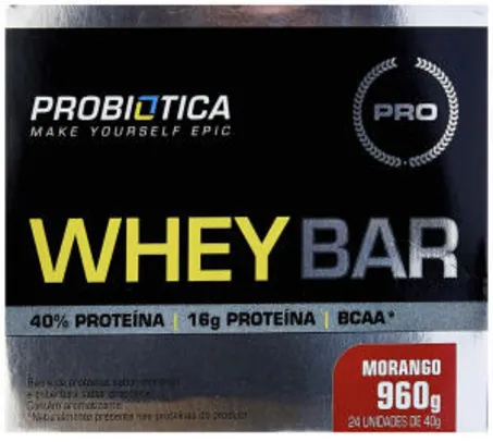 Whey Bar Low Carb (960G) Caixa 24 Unidades - Sabor Morango, Probiótica | R$10