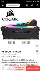 Memória Corsair vengeance RGB PRO, 8gb 3000 mhz R$ 268