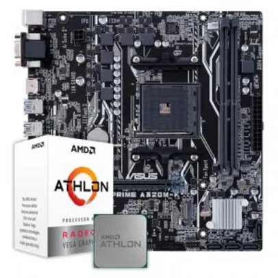 Kit Upgrade Processador AMD Athlon 3000G 3.5GHz + Placa Mãe Asus Prime A320M-K, AMD AM4