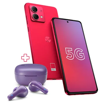 Kit Smartphone Motorola Moto G84 + Moto Buds 135 - 5G 256GB + 8 GB RAM  - Lilac Leather Tela 6,55'' Poled Bateria 5000 mAh Viva Magenta