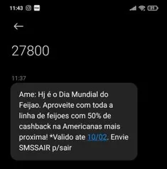 [Loja Física] Feijão com 50% de cashback nas Lojas Americanas