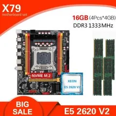 Kit Placa Mãe X79 Kllisre, CPU E5 2620 v2 e 4 x 4gb memória ecc DDR3 1333 MHz | R$ 597