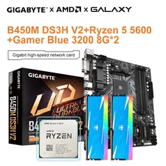 Kit Placa mãe Gigabyte B450M DS3H V2 + Processador AMD Ryzen 5 5600 + 8G x 2 RAM