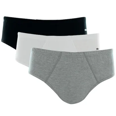 Kit Cueca Mash Slip de Algodão 3 Peças – Preto/Branco/Cinza