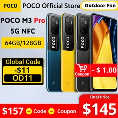 Smartphone Global Version Poco M3 Pro 5g Nfc Dimensity 700 4GB 64GB Black 90hz 6.5" Fhd+ Dotdisplay 5000mah 48mp Triple Camera - M