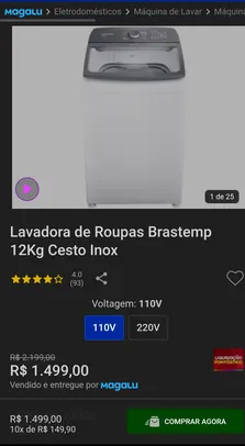 Lavadora de Roupas Brastemp 12Kg Cesto Inox