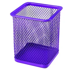 [Prime] Porta Caneta Escritório Aramado Organizador de Mesa Quadrado Objetos Lápis Clips Tesoura Régua (Roxo)