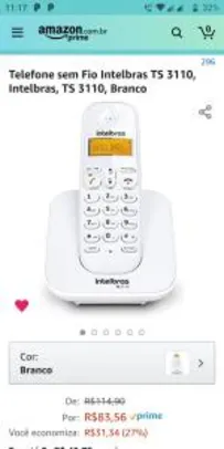 Telefone sem Fio Intelbras TS 3110, Intelbras, TS 3110, Branco. R$ 84