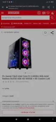 PC Gamer Fácil Intel Core i5 3.60Ghz 8Gb Amd Radeon Rx550 4GB HD 500GB + Kit Coolers Led | R$ 2674
