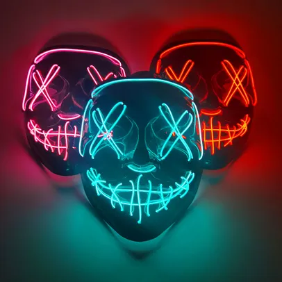 Máscara Cosmask halloween de néon, led, brilho no escuro