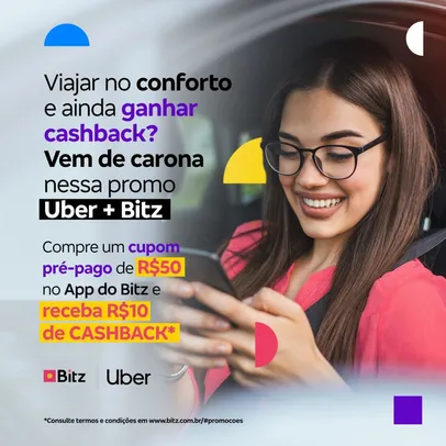 Compre Uber Card de R$ 50 e receba R$ 10 de volta no Bitz