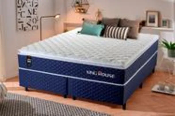 Conjunto Cama Box King Size Lagras 193x203x66 Azul c/ Molas Ensacadas 