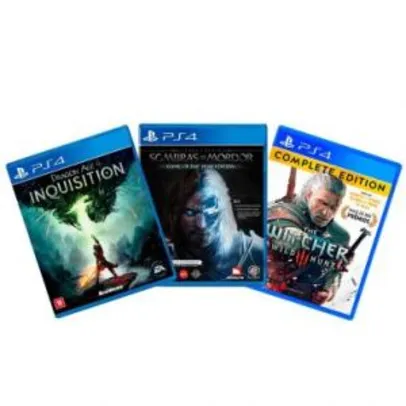 Combo PS4 - Dragon Age: Inquisition + Sombras de Mordor: Game of the Year + Witcher III: Wild Hunt -  Complete Edition 269,90