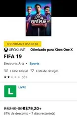 Fifa 19 Xbox One Live Gold - R$79