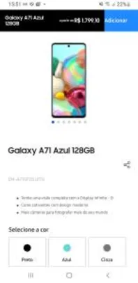 Smartphone Samsung Galaxy A71 128GB R$1799