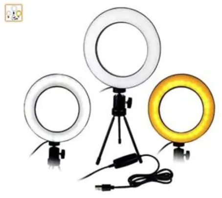 Kit Luminária Ring Light 16cm USB Led Misto 3500k 5500k + Tripé | R$49