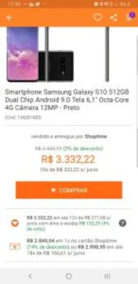 [CC Shoptime] Smartphone Samsung Galaxy S10 512GB - R$2849