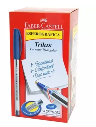 Caneta esferografica triangular trilux 1.0mm azul / 50un  / faber