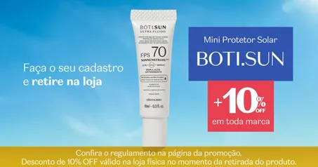 [Grátis/Brinde] Campanha O Boticário Mini Protetor Solar Boti.Sun FPS70 10ml