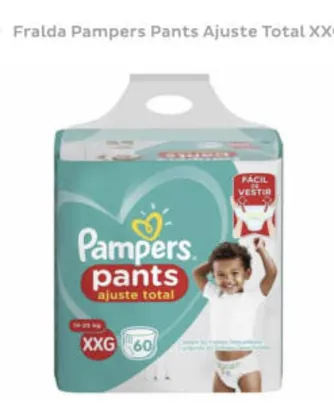 FRALDA PAMPERS PANTS AJUSTE TOTAL XXG COM 60 UNIDADES R$56