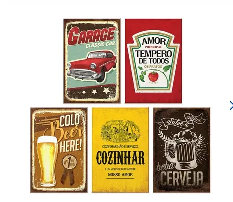 Kit 5 Quadros para Decoração Frases Carros Cozinha