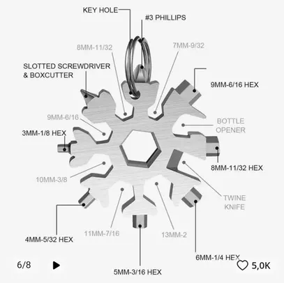 [APP] 18 em 1 chave do floco de neve aço inoxidável