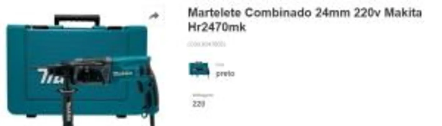 Martelete Combinado 24mm 220v Makita Hr2470mk | R$499