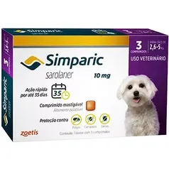 Simparic 10mg para cães de 2,6 a 5kg -  com 3 Comprimidos 