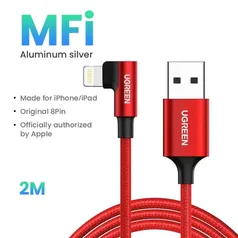 【Certificado MFI】 UGREEN Lightning Right Angle 3FT Cable, Phone Charger Nylon Braid Compatível com i