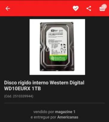 Disco rígido interno Western Digital WD10EURX 1TB - R$242