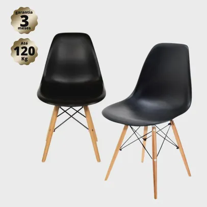 Conjunto com 2 Cadeiras Escritorio Charles Eames Leda Eiffel Wood - Base Madeira - Preta