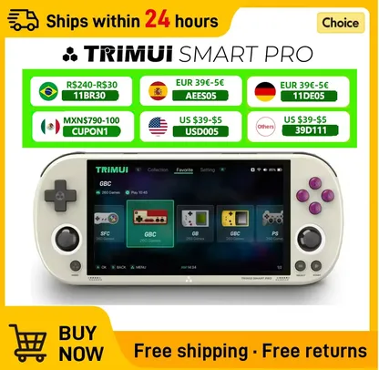 [ APP | GPAY | MOEDAS R$ 239 ] Trimui Smart Pro - Console de Videogame Retro Portátil, Sistema Linux Joystick, Iluminação RGB, 4.96 