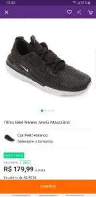 Tênis Nike Renew Arena Masculino - Preto e Branco R$170