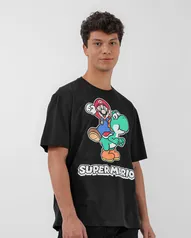 Camiseta masculina manga curta Super Mario preta | Nintendo