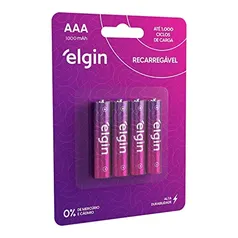 [PRIME] Pilha recarregável AAA Blister Com 4 Pilhas, Elgin, Baterias, 1000mAh